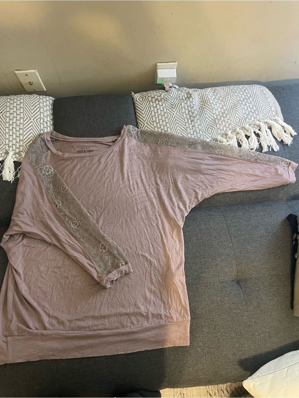 torrid Mauve Lace-Trim Dolman Sweatshirt